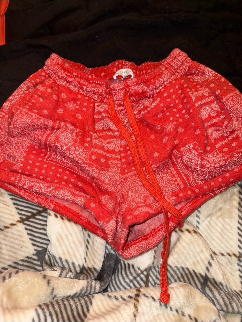 Ultra Flirt Red Bandana-Print Athletic Drawstring Shorts